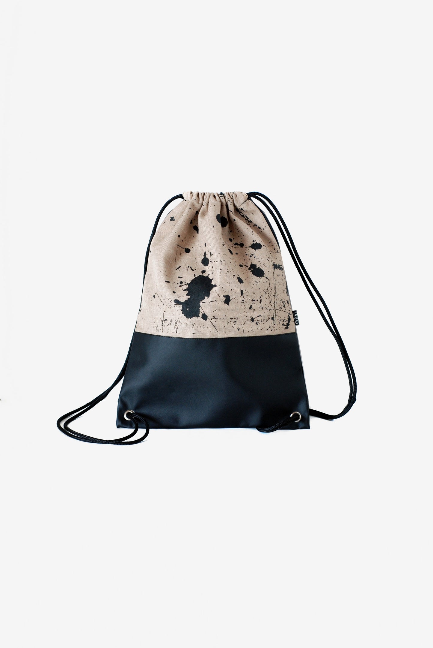 GREI Drawstring Backpack splash Beige-Black